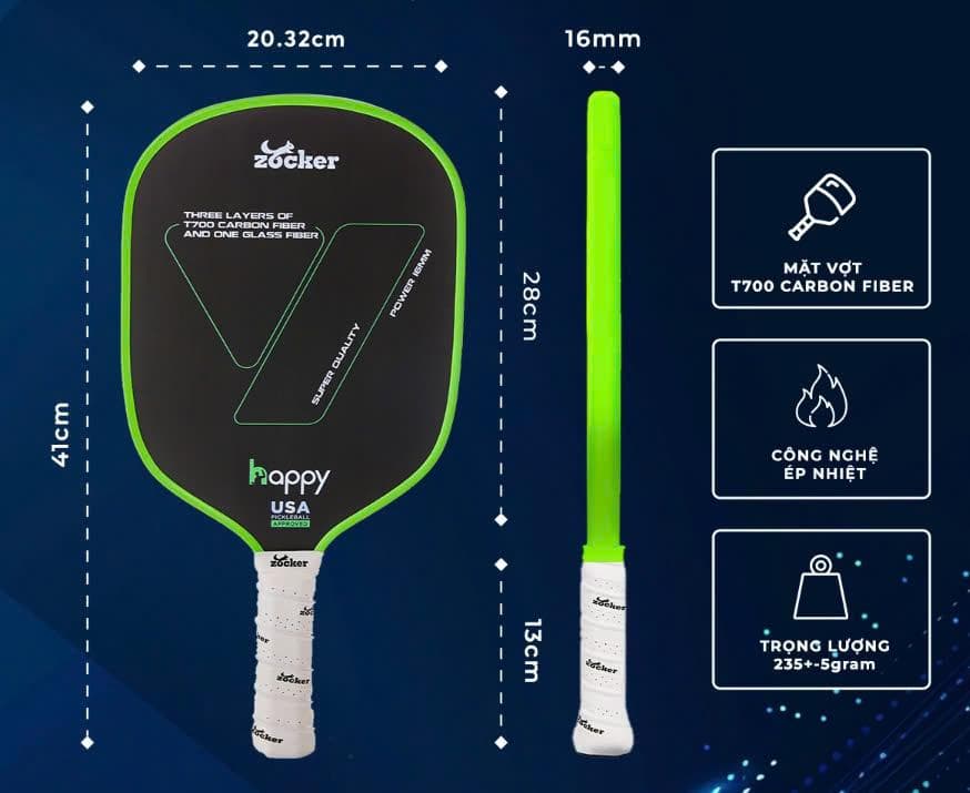 VỢT PICKLEBALL ZOCKER HP02 - ĐEN CHUỐI