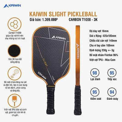 Vợt Pickleball Kaiwin SLight (16mm) - ĐEN CAM