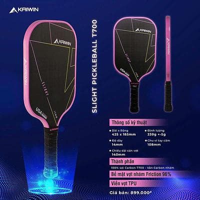 Vợt Pickleball Kaiwin SLight (14mm) - ĐEN HỒNG