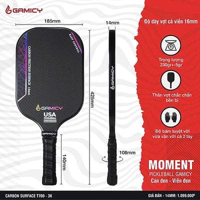 Vợt Pickleball Gamicy Moment (14mm) - CÁN ĐEN