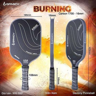 Vợt Pickleball Gamicy Burning T700 (16mm) - ĐEN XÁM