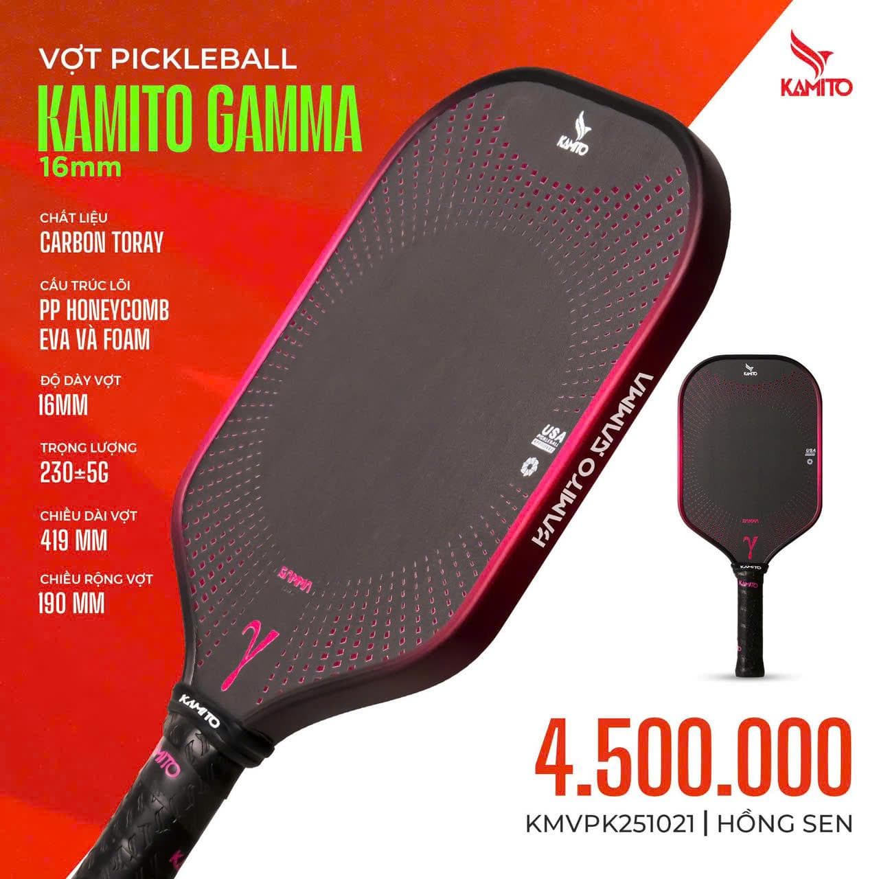 Vợt Pickleball Kamito Gamma 14mm - HỒNG SEN 