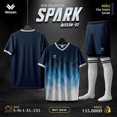 Quần Áo Bóng Đá SPARK - Tím Than-Xanh
