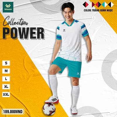 Quần Áo Bóng Đá POWER - Trắng Xanh Ngọc