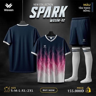 Quần áo bóng đá wosan SPARK - tím than hồng