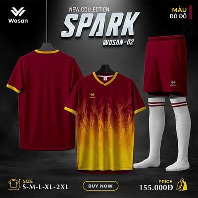 Quần áo bóng đá wosan SPARK - ĐỎ ĐÔ