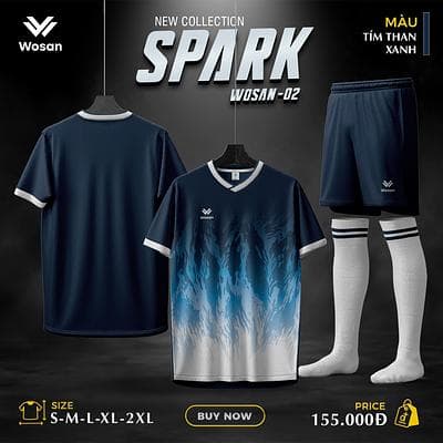 Quần áo bóng đá wosan SPARK - TÍM THAN-XANH