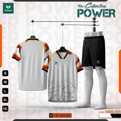 Quần áo bóng đá wosan Power - TRẮNG ĐEN