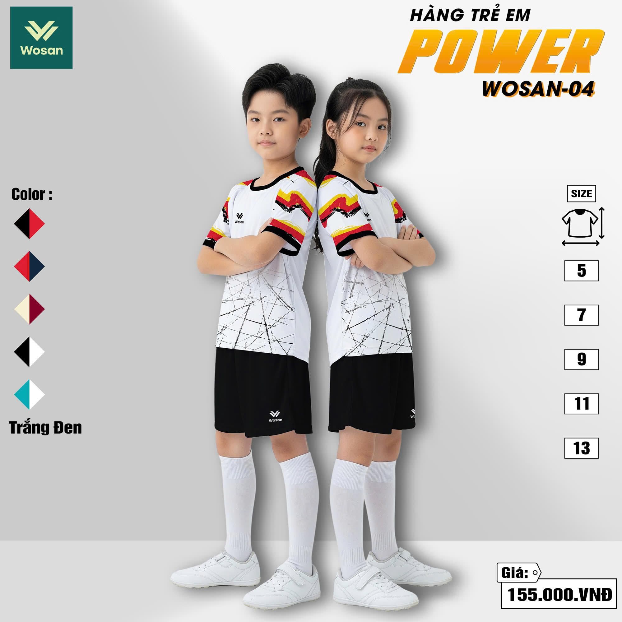 Quần áo bóng đá trẻ em Power - TRẮNG ĐEN