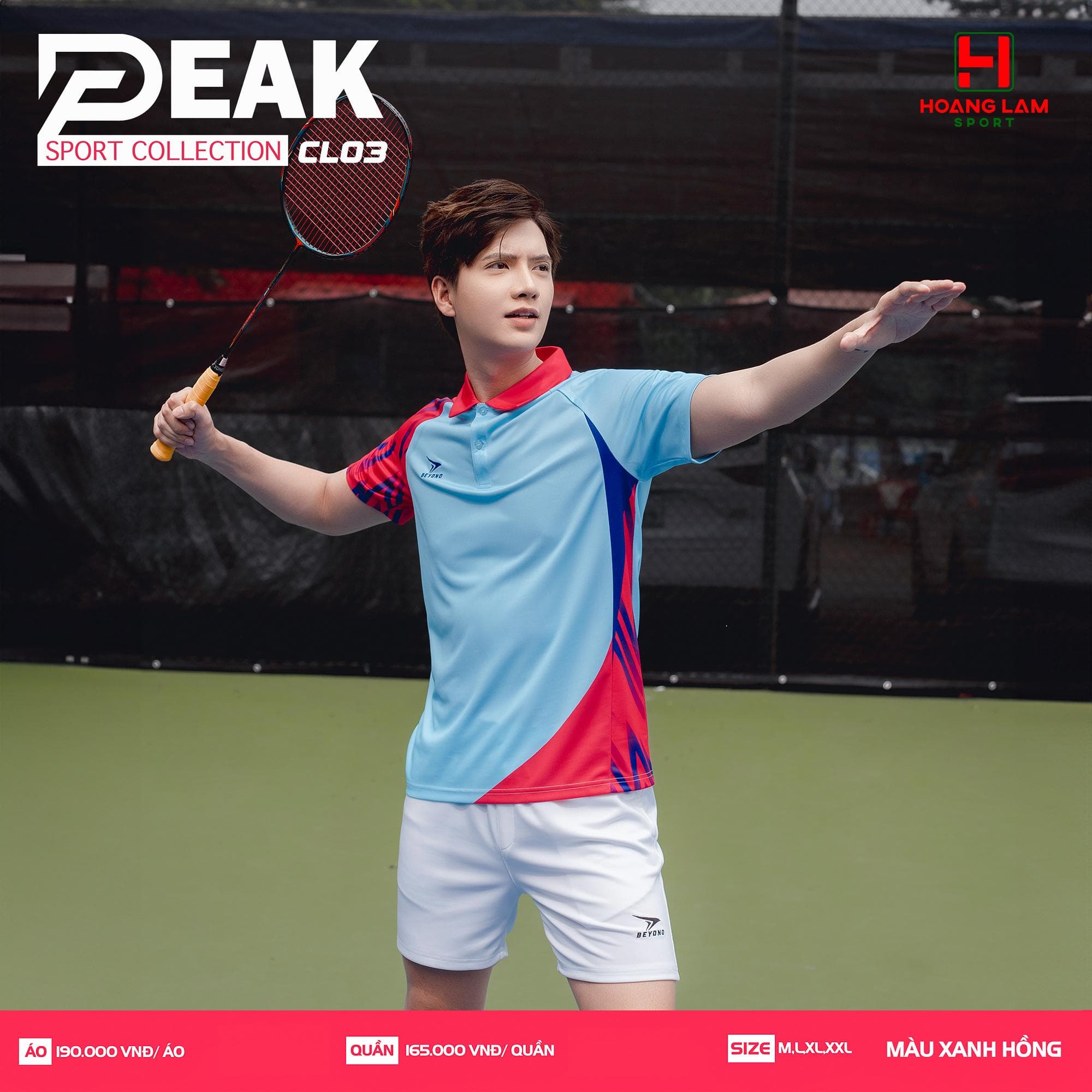 ÁO CẦU LÔNG PEAK CL03 ( SIZE NAM ) - XANH HỒNG